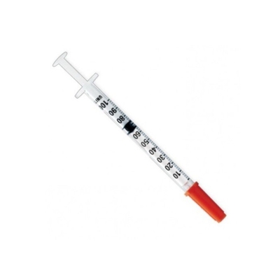 Устранимый медицинский стерильный покрашенный шприц инсулина с оранжевыми крышкой и иглой